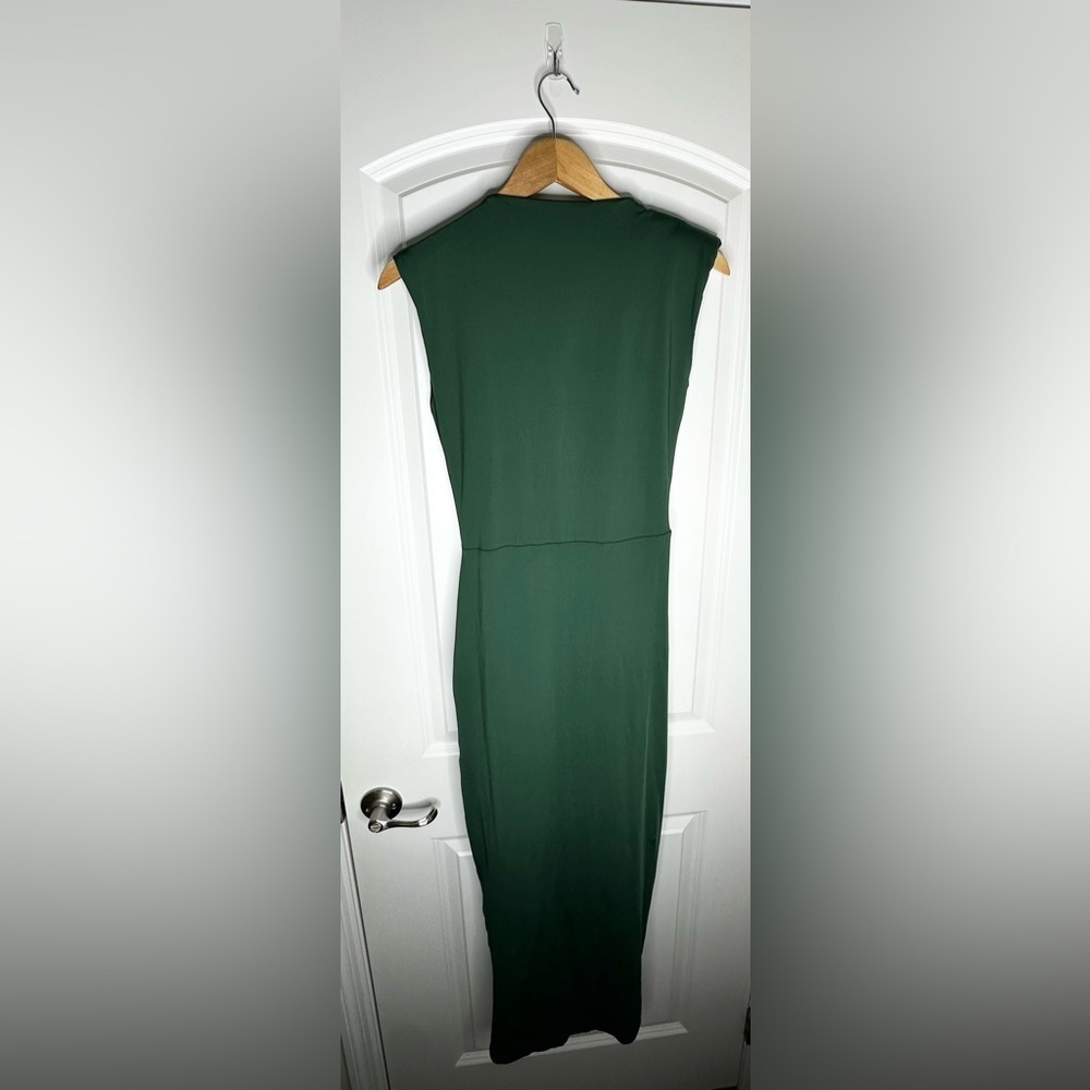 Micas Green Deep V-Neck Sleeveless Midi Dress Fall Wedding Siren NWOT Cocktail - Picture 5 of 9